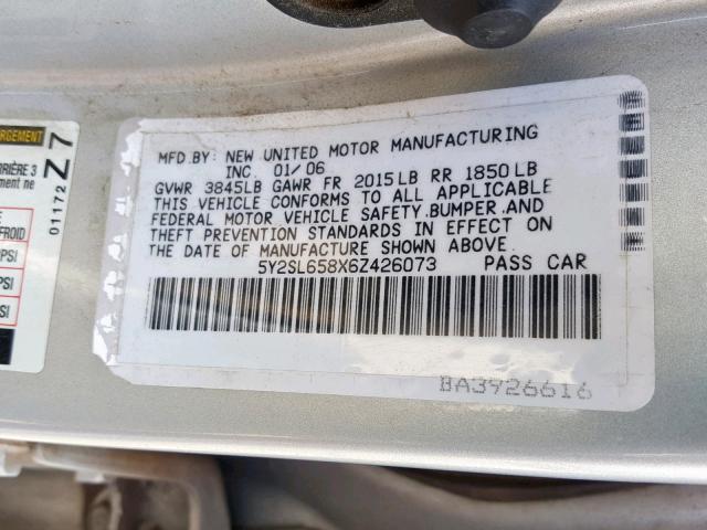 5Y2SL658X6Z426073 - 2006 PONTIAC VIBE SILVER photo 10