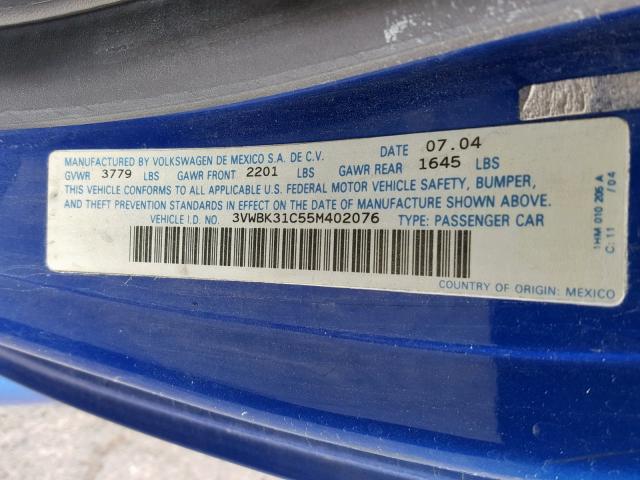 3VWBK31C55M402076 - 2005 VOLKSWAGEN NEW BEETLE ლურჯი ფოტო 10