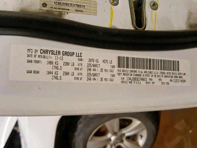 1C4NJDBB3ED706615 - 2014 JEEP COMPASS SP თეთრი ფოტო 10