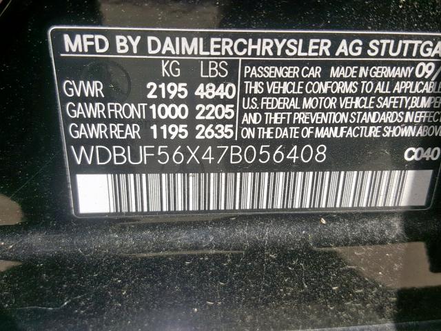 WDBUF56X47B056408 - 2007 MERCEDES-BENZ E 350 BLACK photo 10