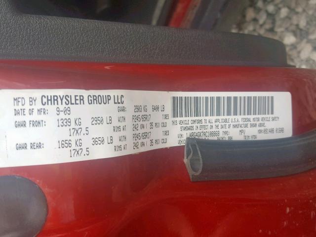 1J4RG4GK7AC108868 - 2010 JEEP COMMANDER RED photo 10