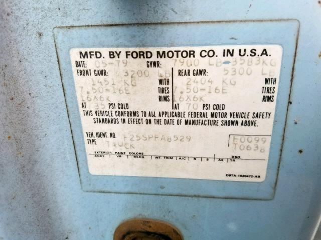 F25SPFA8529 - 1979 FORD F-250 BLUE photo 10