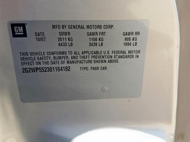 2G2WP552381164182 - 2008 PONTIAC GRAND PRIX GOLD photo 10