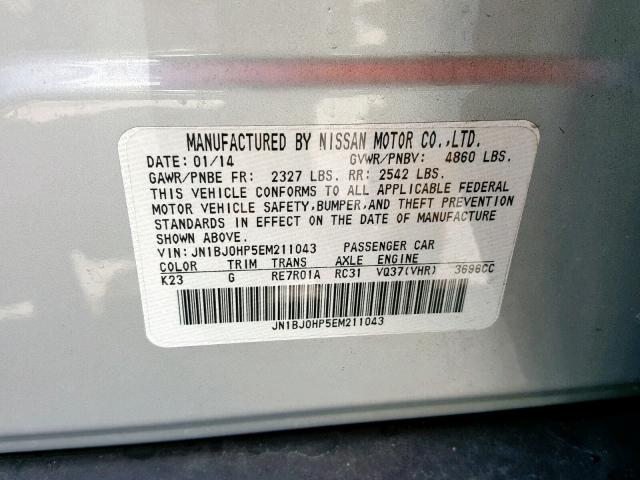 JN1BJ0HP5EM211043 - 2014 INFINITI QX50 SILVER photo 10