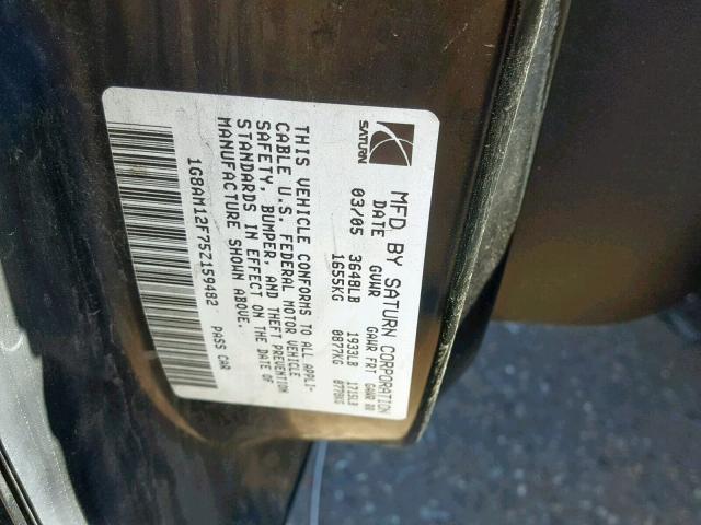 1G8AM12F75Z159482 - 2005 SATURN ION LEVEL BLACK photo 10