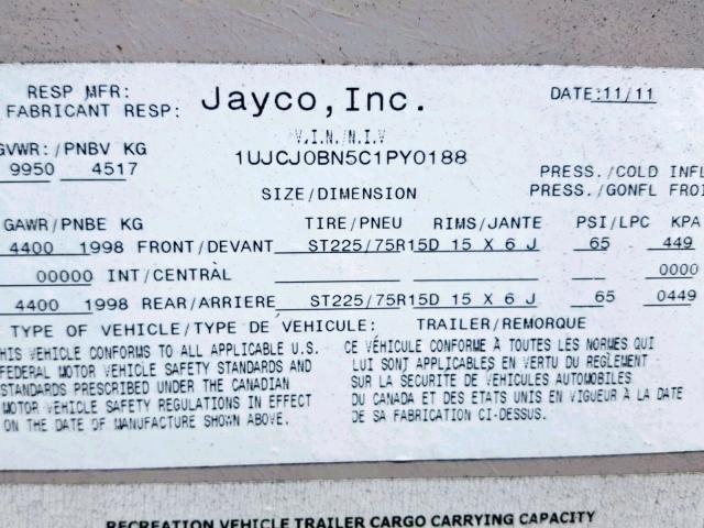 1UJCJ0BN5C1PY0188 - 2012 JAYCO EAGLE  GRAY photo 10