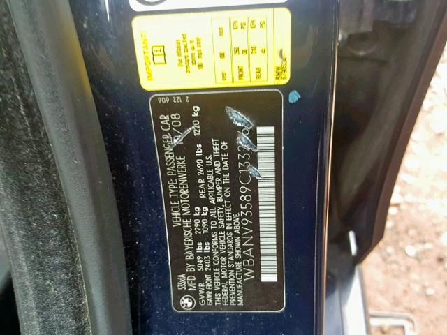 WBANV93589C133276 - 2009 BMW 535 XI BLUE photo 10