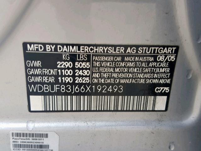 WDBUF83J66X192493 - 2006 MERCEDES-BENZ E 500 4MAT GRAY photo 10