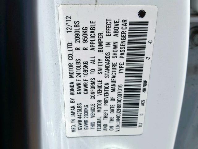 JH4CU2F88DC007016 - 2013 ACURA TSX SE WHITE photo 10