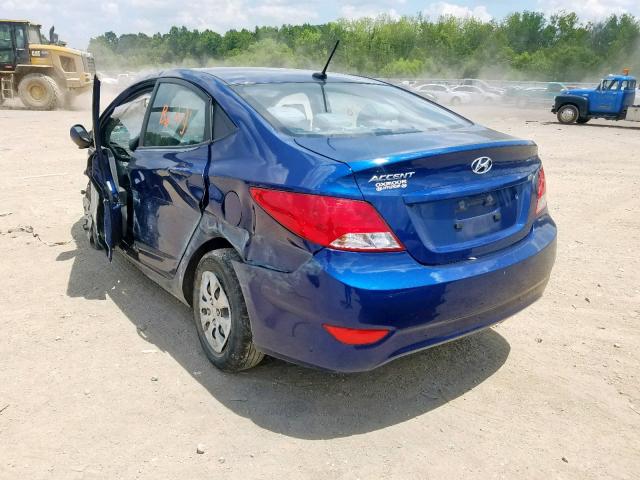 KMHCT4AE4GU155834 - 2016 HYUNDAI ACCENT SE BLUE photo 3