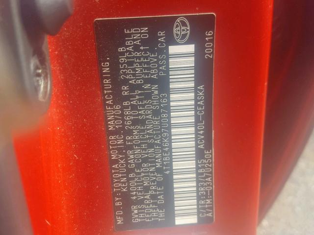 4T1BE46K97U087163 - 2007 TOYOTA CAMRY NEW RED photo 10