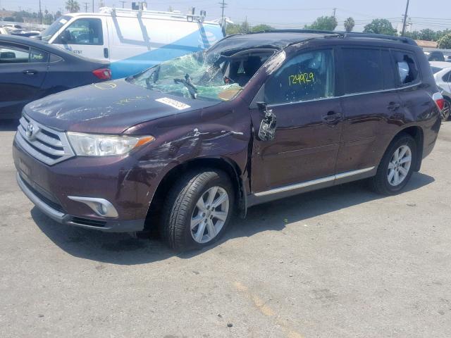 5TDZK3EH5CS085405 - 2012 TOYOTA HIGHLANDER BURGUNDY photo 2