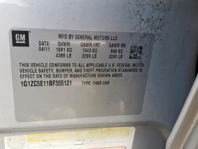 1G1ZC5E11BF355121 - 2011 CHEVROLET MALIBU 1LT SILVER photo 10