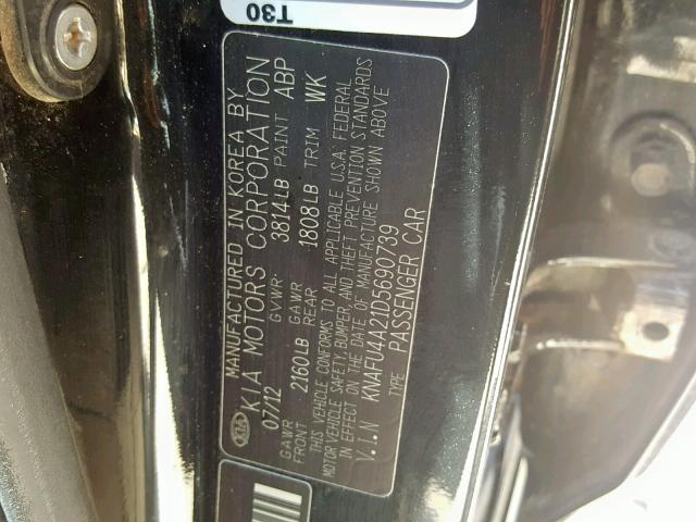 KNAFU4A21D5690739 - 2013 KIA FORTE EX BLACK photo 10