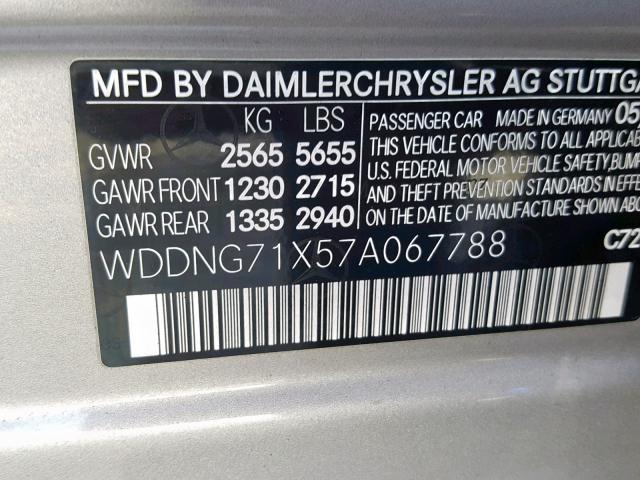 WDDNG71X57A067788 - 2007 MERCEDES-BENZ S 550 GRAY photo 10