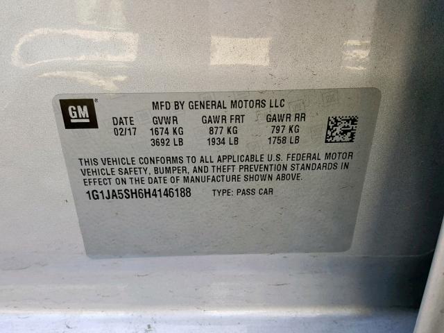 1G1JA5SH6H4146188 - 2017 CHEVROLET SONIC LS SILVER photo 10