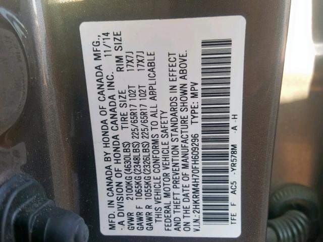 2HKRM4H70FH609296 - 2015 HONDA CR-V EXL BROWN photo 10