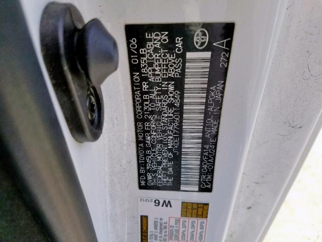 JTKDE177960114849 - 2006 TOYOTA SCION TC თეთრი ფოტო 10