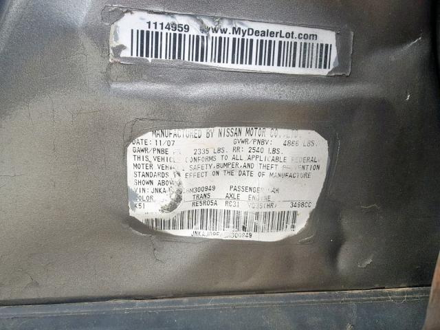 JNKAJ09E48M300949 - 2008 INFINITI EX35 BASE GRAY photo 10