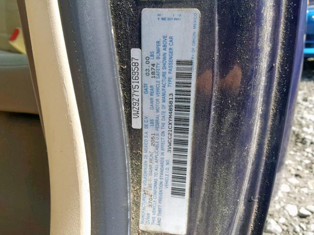 3VWCC21CXYM485813 - 2000 VOLKSWAGEN NEW BEETLE იასამნისფერი ფოტო 10