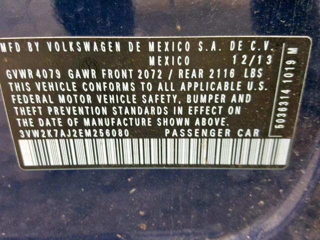3VW2K7AJ2EM256080 - 2014 VOLKSWAGEN JETTA BASE 蓝色 照片 10