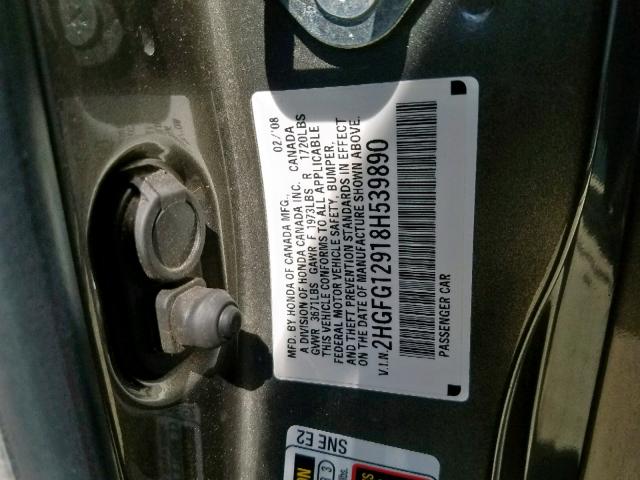 2HGFG12918H539890 - 2008 HONDA CIVIC EXL 石墨色 照片 10