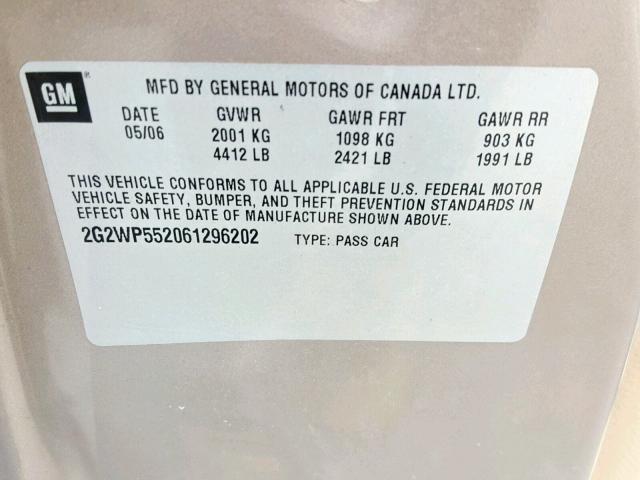 2G2WP552061296202 - 2006 PONTIAC GRAND PRIX GOLD photo 10