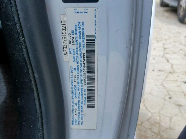 3VWCC21C4YM474399 - 2000 VOLKSWAGEN NEW BEETLE WHITE photo 10