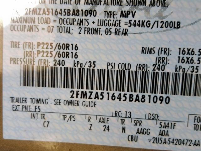 2FMZA51645BA81090 - 2005 FORD FREESTAR S GREEN photo 10