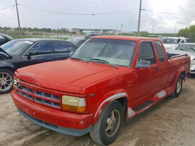 1B7GL23Y7SW929542 - 1995 DODGE DAKOTA RED photo 2