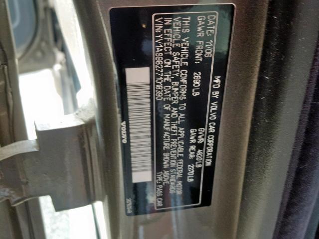 YV1AS982771018390 - 2007 VOLVO S80 3.2 GRAY photo 10