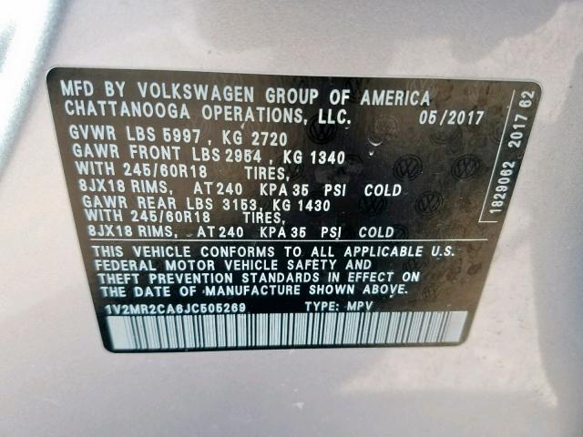 1V2MR2CA6JC505269 - 2018 VOLKSWAGEN ATLAS SEL Gümüş foto 10