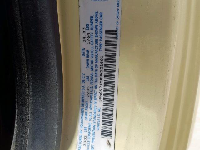 3VWCK21YX3M321601 - 2003 VOLKSWAGEN NEW BEETLE მწვანე ფოტო 10