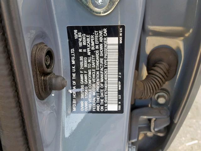 SHHFK7H40HU406263 - 2017 HONDA CIVIC SPOR GRAY photo 10