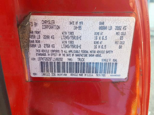 1B7KF26Z8TJ108292 - 1996 DODGE RAM 2500 RED photo 10