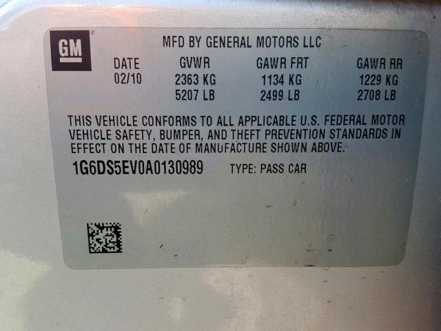 1G6DS5EV0A0130989 - 2010 CADILLAC CTS PREMIU SILVER photo 10