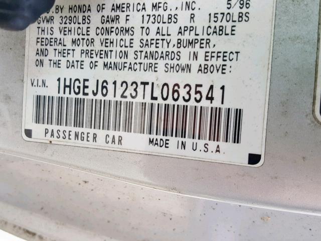 1HGEJ6123TL063541 - 1996 HONDA CIVIC DX SILVER photo 10