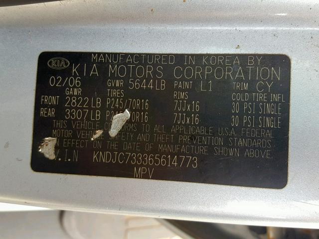 KNDJC733365614773 - 2006 KIA SORENTO EX BLUE photo 10