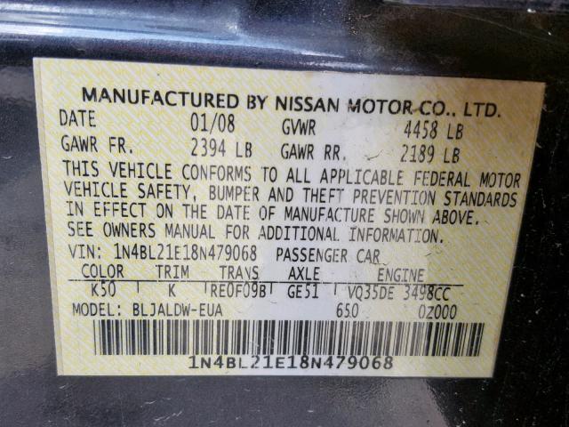 1N4BL21E18N479068 - 2008 NISSAN ALTIMA 3.5 GRAY photo 10