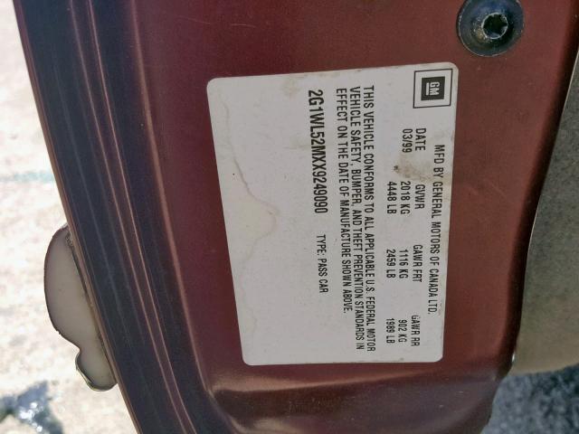 2G1WL52MXX9249090 - 1999 CHEVROLET LUMINA BAS Bordo foto 10