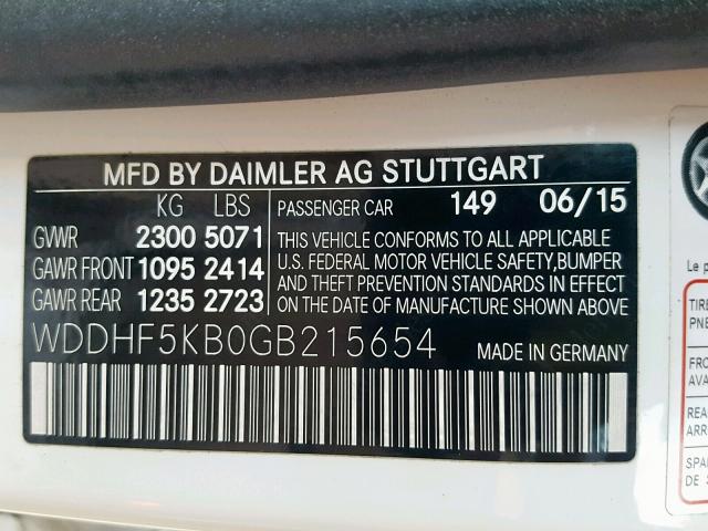 WDDHF5KB0GB215654 - 2016 MERCEDES-BENZ E 350 WHITE photo 10