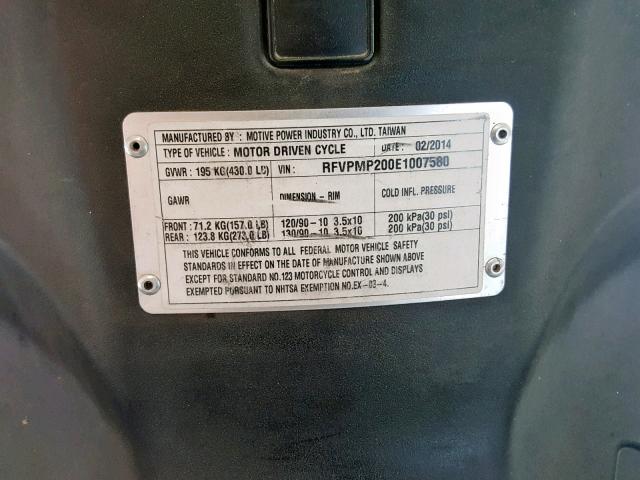 RFVPMP200E1007580 - 2014 GENUINE SCOOTER CO. ROUGHHOUSE BLACK photo 10