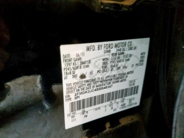 2FMDK3JC4BBB48347 - 2011 FORD EDGE SEL BLACK photo 10