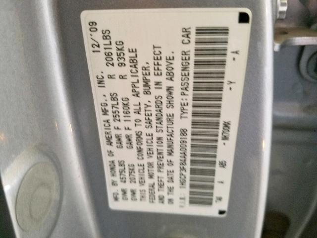 1HGCP3F84AA009188 - 2010 HONDA ACCORD EXL SILVER photo 10