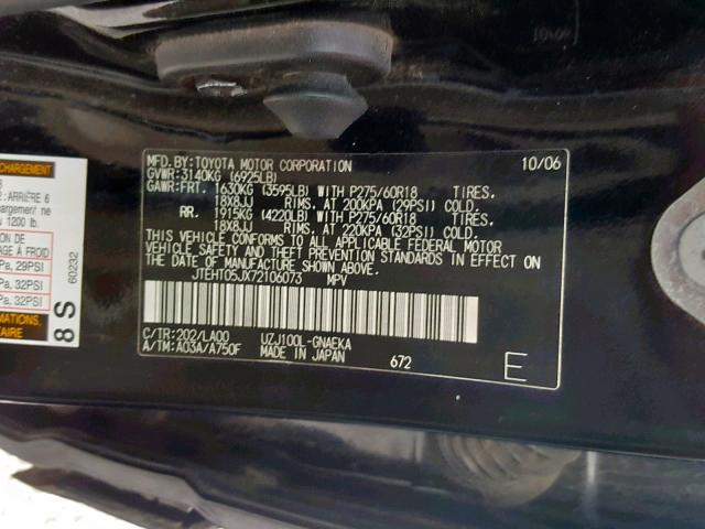 JTEHT05JX72106073 - 2007 TOYOTA LAND CRUIS BLACK photo 10