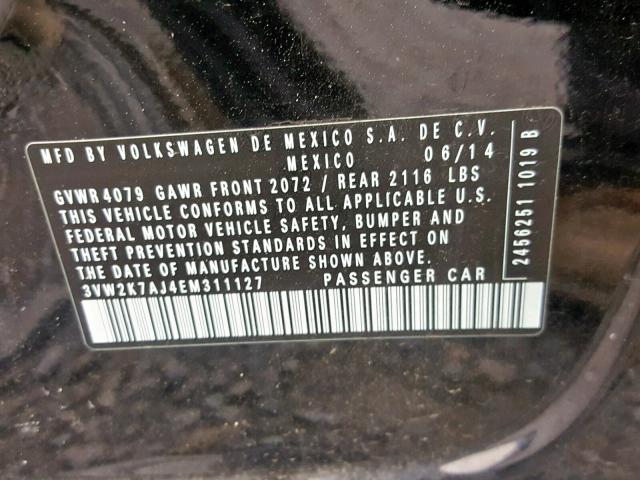 3VW2K7AJ4EM311127 - 2014 VOLKSWAGEN JETTA BASE 黑色 照片 10
