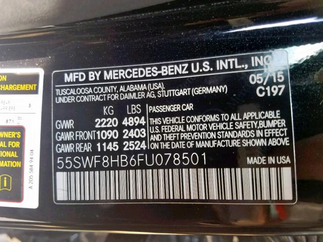 55SWF8HB6FU078501 - 2015 MERCEDES-BENZ C 63 AMG-S BLACK photo 10
