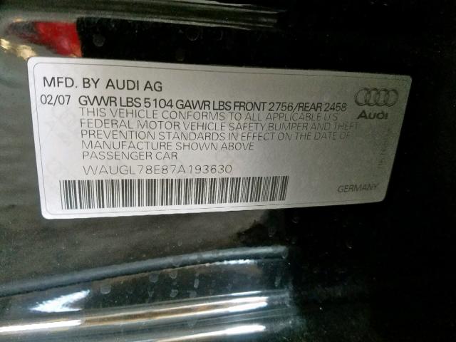 WAUGL78E87A193630 - 2007 AUDI NEW S4 QUA BLACK photo 10