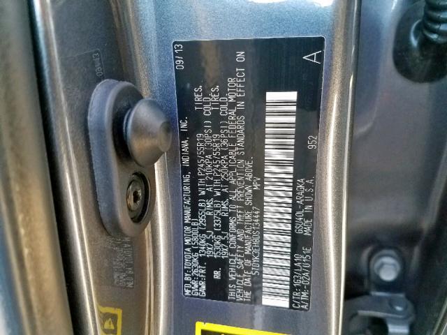 5TDYK3EH8DS134447 - 2013 TOYOTA HIGHLANDER CHARCOAL photo 10