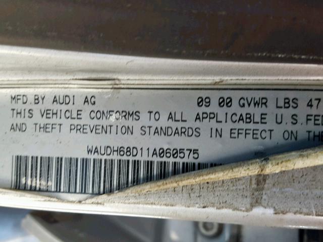 WAUDH68D11A060575 - 2001 AUDI A4 2.8 QUA SILVER photo 10